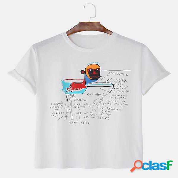 Mens algodão engraçado dos desenhos animados mão-script