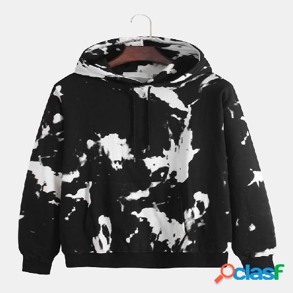 Mens algodão fresco graffiti contraste cor hoodies cordão