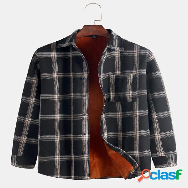Mens bolso do peito xadrez simples virar jaquetas de
