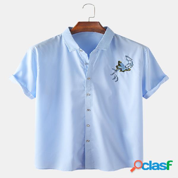 Mens borboleta bordado negócios slim Camisa colar Camisa