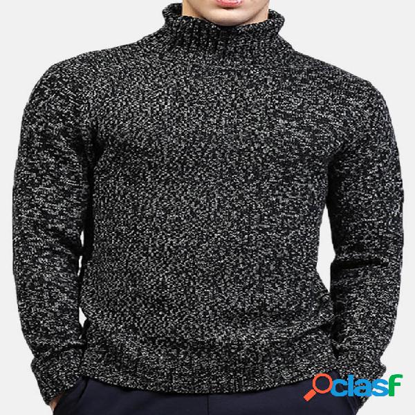 Mens breve pulôver de alta pescoço cor sólida manga longa