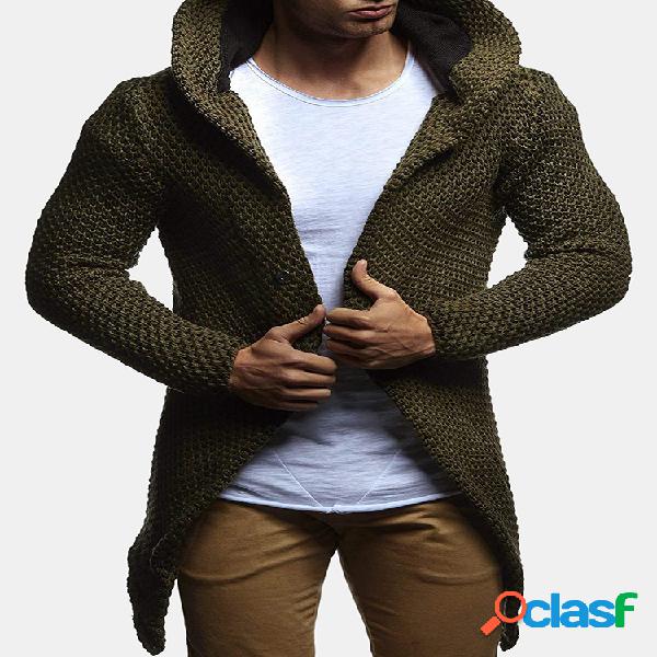 Mens casual cor sólida com capuz para baixo meados longos