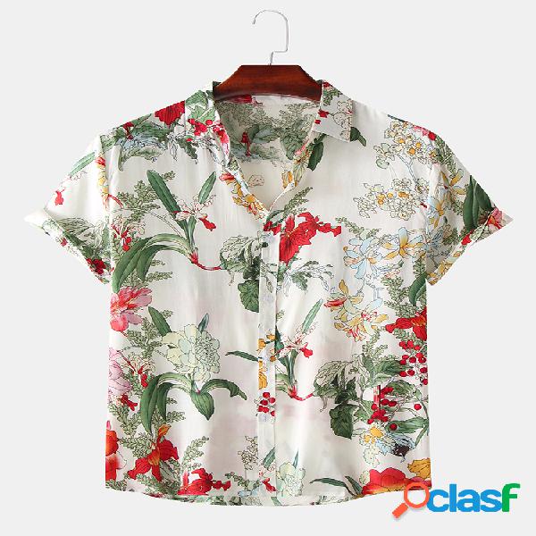 Mens casual floral impresso botão verão camisas de manga