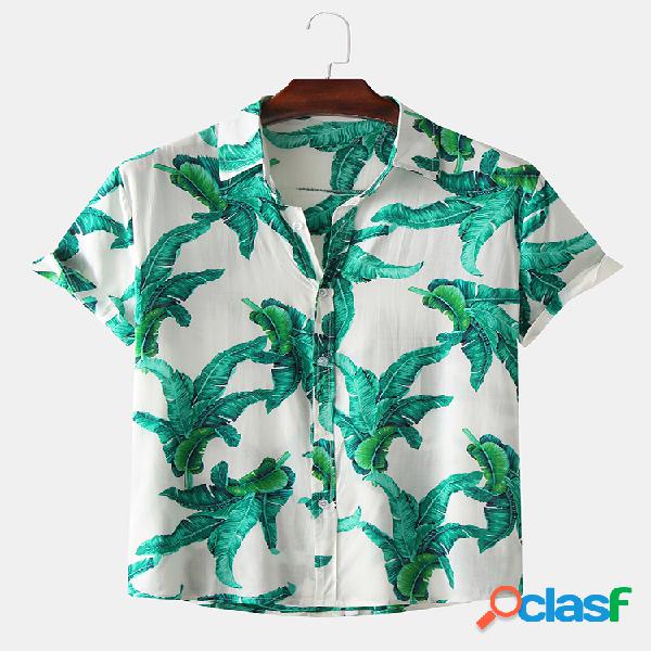 Mens casual verão havaiano impressão floral camisas de