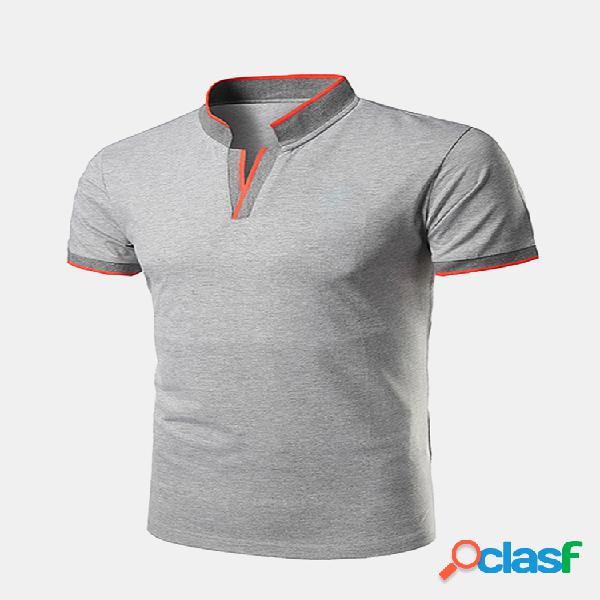 Mens cor sólida gola slim fit casual verão camisetas