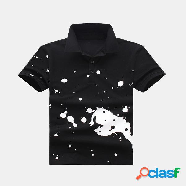 Mens elegante tinta impressa manga curta verão casual golfe