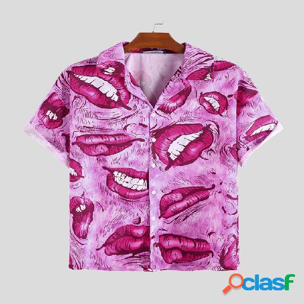 Mens engraçado dos desenhos animados boca lábio camisas de