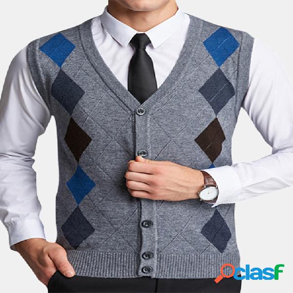 Mens estilo britânico lã cardigan breasted único colete