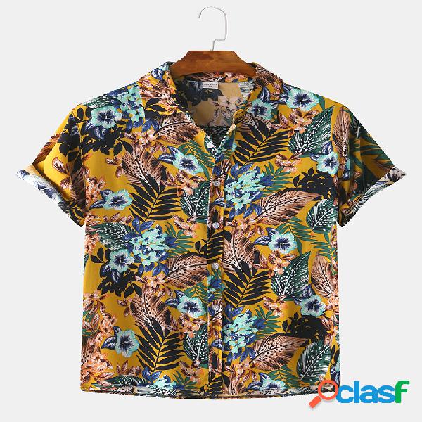 Mens estilo havaiano floral impressão tropical camisas de