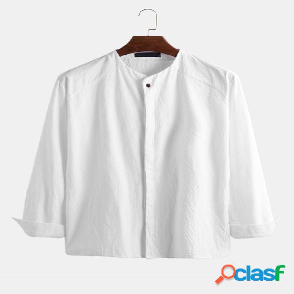 Mens estilo étnico chinês cor sólida camisas sem mangas