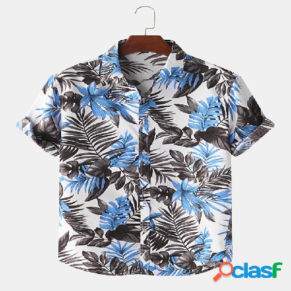 Mens havaiano tropical floral print Praia camisas de manga