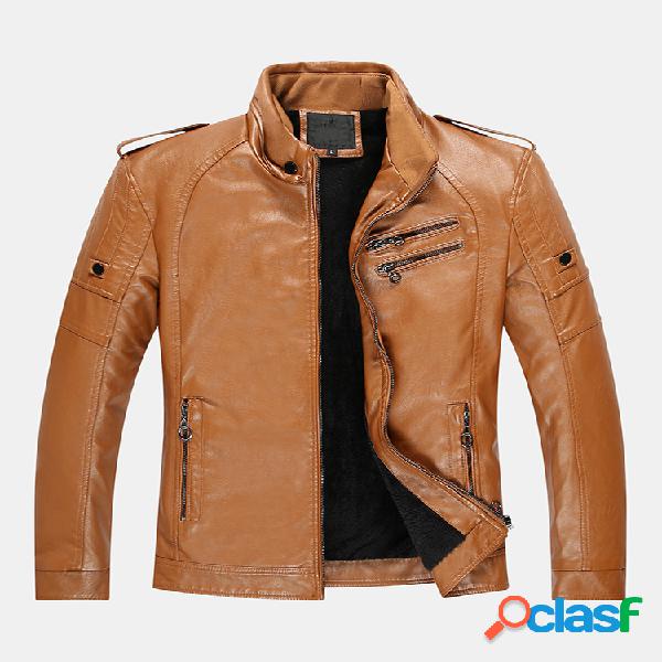 Mens inverno velo forrado espessado casacos de couro quente