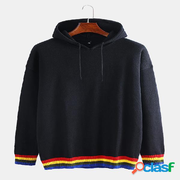 Mens liso cor sólida tricô com capuz com capuz
