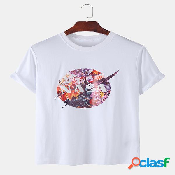 Mens lua astronauta floral impressão casual férias lapela