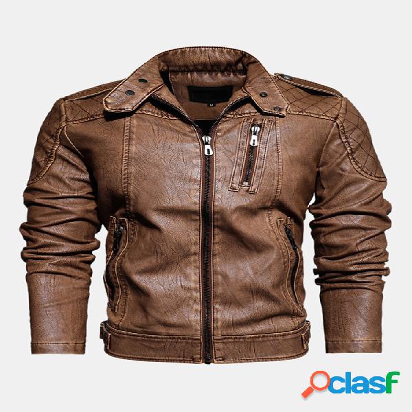 Mens moda velo de couro forrado casacos inverno quente manga