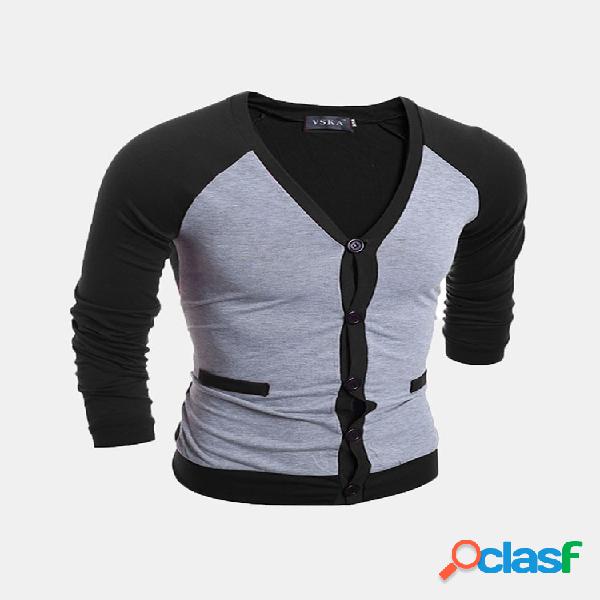 Mens outono inverno camisola casaco single-breasted casual