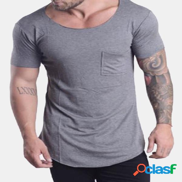 Mens verão elegante bolso Design cor sólida o pescoço