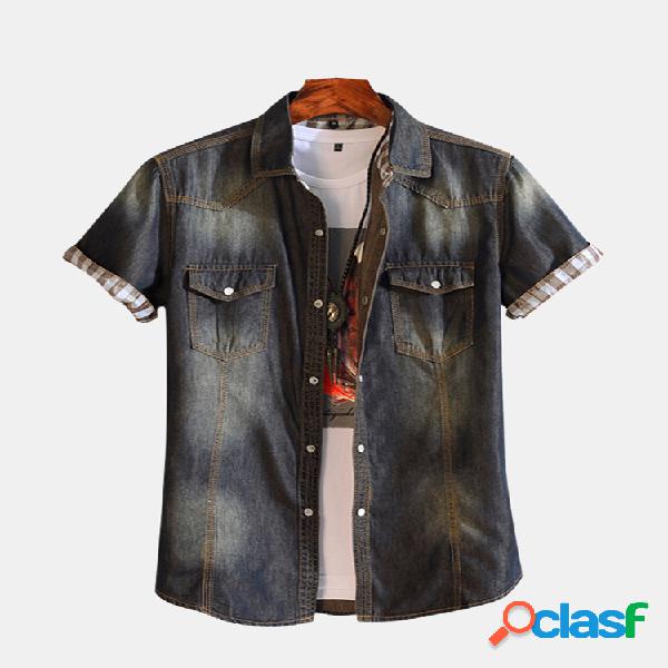 Mens verão xadrez casual manga curta hasp encerramento
