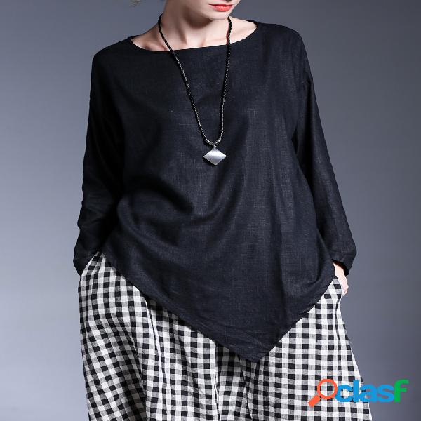 Miting Casual Loose Asymmetrical Solid Color Women Bluses