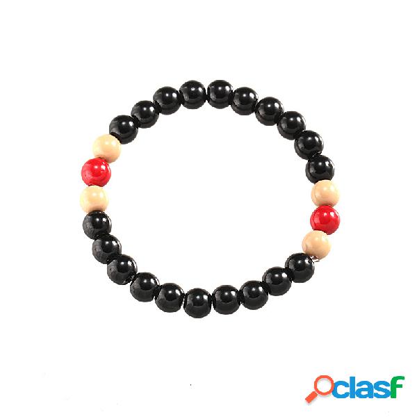 Mão Vintage Feita Pulseira Frisada Suave Preto Beads