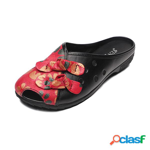 Mocassins sem costas com estampa floral de tamanho grande