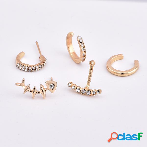 Moda 4 Pcs Brincos Geometric Gold Orelha clipe de osso de