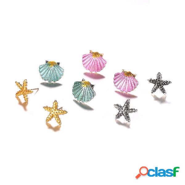 Moda 4 Pcs Colorido Seashell Starfish Brincos Praia de Areia