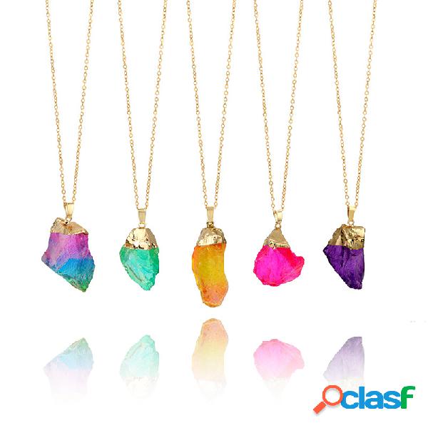 Moda Natural Stone Druzy Colar Rainbow Irregular Pingente