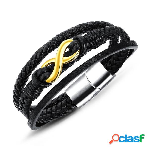 Moda Ouro Infinity Nó Multicamadas Pulseira De Couro para