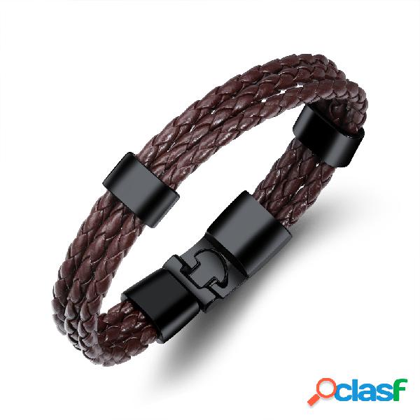 Moda Pulseira De Couro Multicamadas Tecer Pulseiras Pulseira