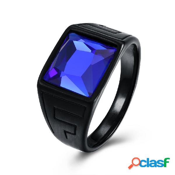 Moda Titanium Steel Ring Blue Gemstone Gun Black Plated Rock