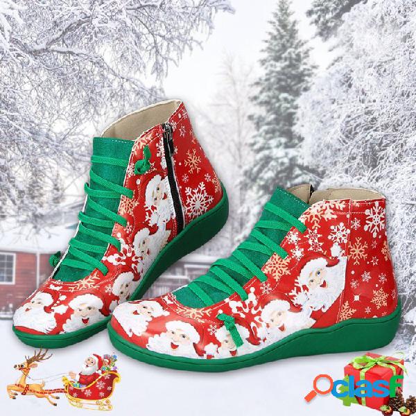 Moda feminina Natal Padrão Slip Resiatant Ankle Boots