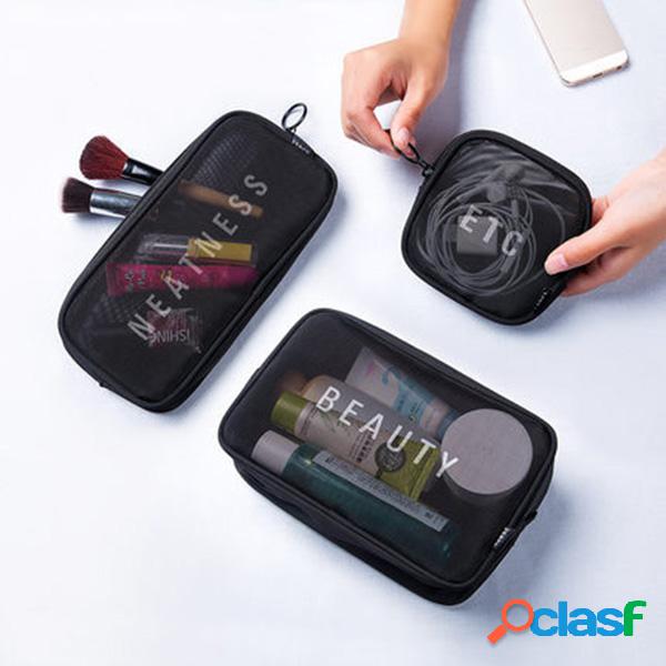 Mulheres 3PCS Travel Cosmetic Storage Bag Sólido Digital