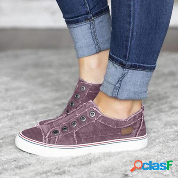 Mulheres Buttonhole Double Color Line Comfy Canvas Casual