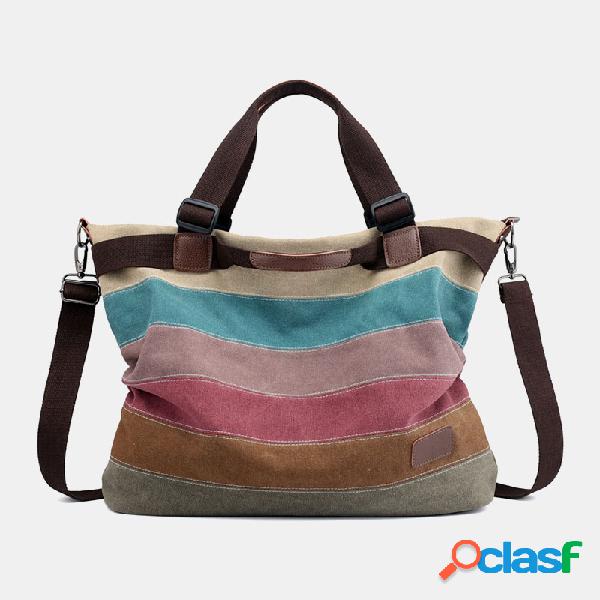 Mulheres Canvas Stripe Bolsa de grande capacidade Crossbody