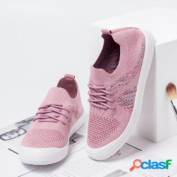 Mulheres Casual Outdoor Oco Malha Lace Up Soft Sneakers