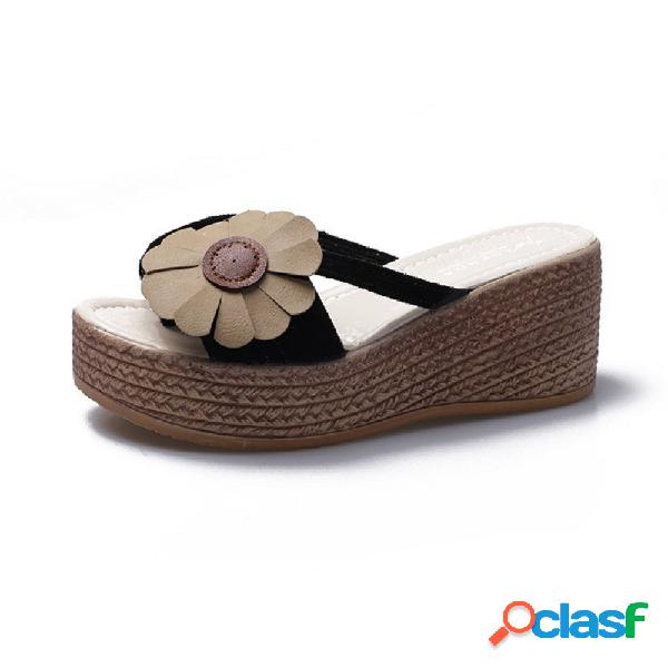 Mulheres Casual Praia Flor Clipe Toe Plataforma Chinelos