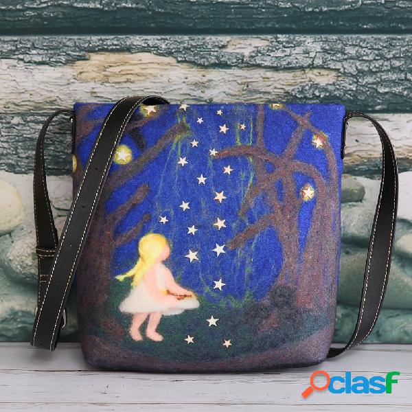 Mulheres Colorful DIY Girl Lamb Cabelo Bolsa Crossbody Bolsa