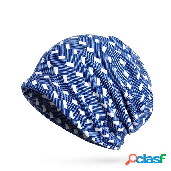 Mulheres Cotton Print Stripe Multi-color Beanie Hats Casual