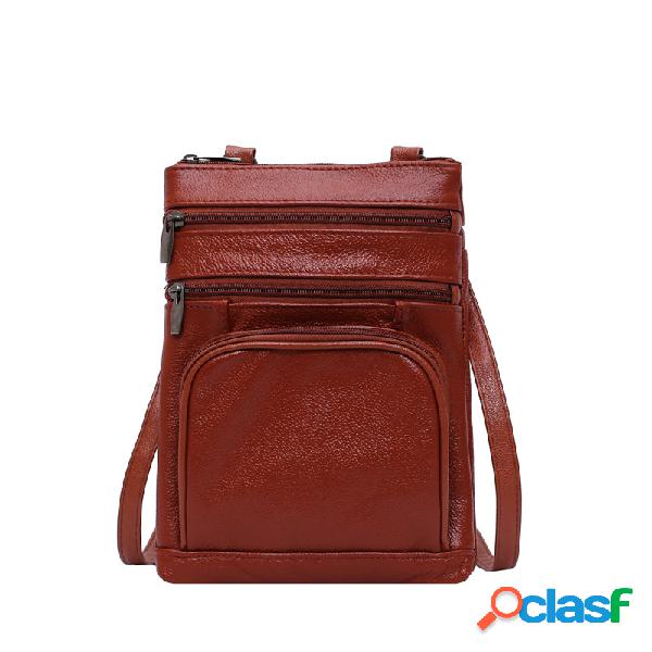 Mulheres Couro Genuíno Crossbody casual sólido Bolsa