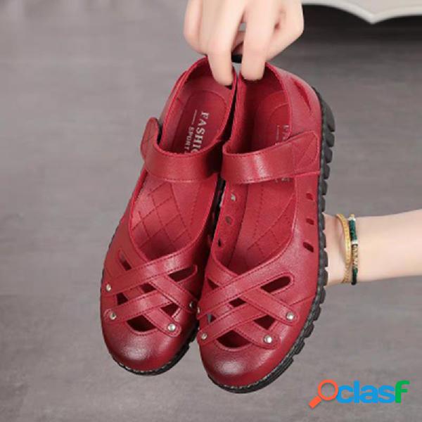 Mulheres Cross Hollow Soft Sola Gancho Loafers planos