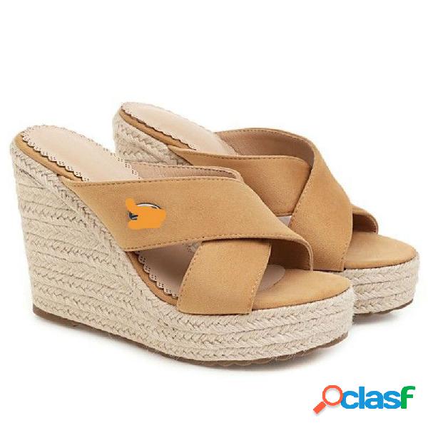 Mulheres Cross Strap Wearable Praia Plataforma Casual Cunhas