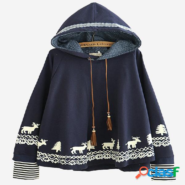 Mulheres Deer Printed Hooded Long Sleeve Cute Sweatshirts