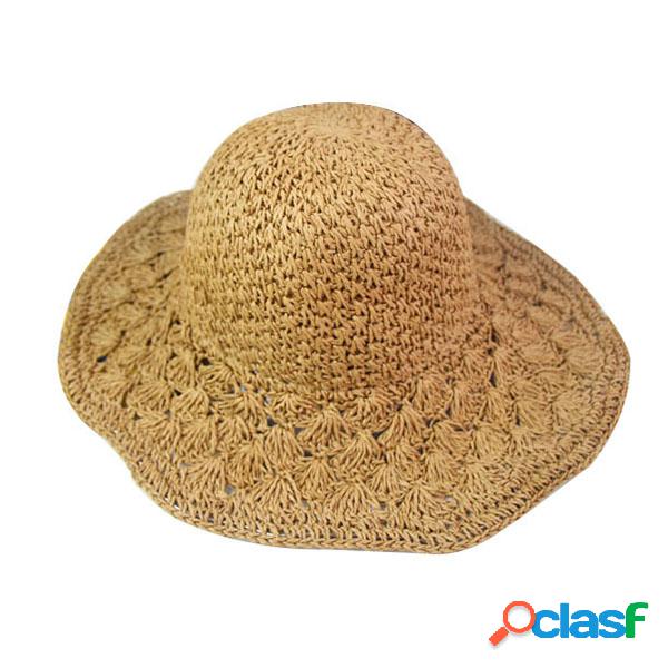 Mulheres Dobrando Cap Balde De Palha Hollow-out Straw Cap