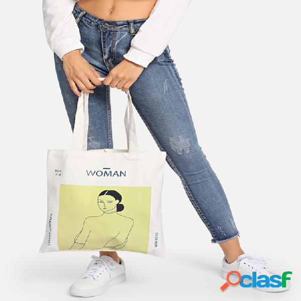 Mulheres Figura Impressão Tote Da Lona Bolsa Crossbody