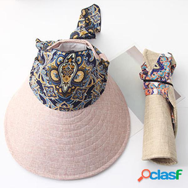 Mulheres Folding Wide Brim Sun Cap removível à prova de