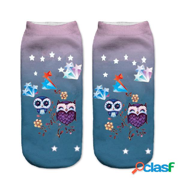 Mulheres Harajuku 3D Coruja Animal Print Socks Good Stretch