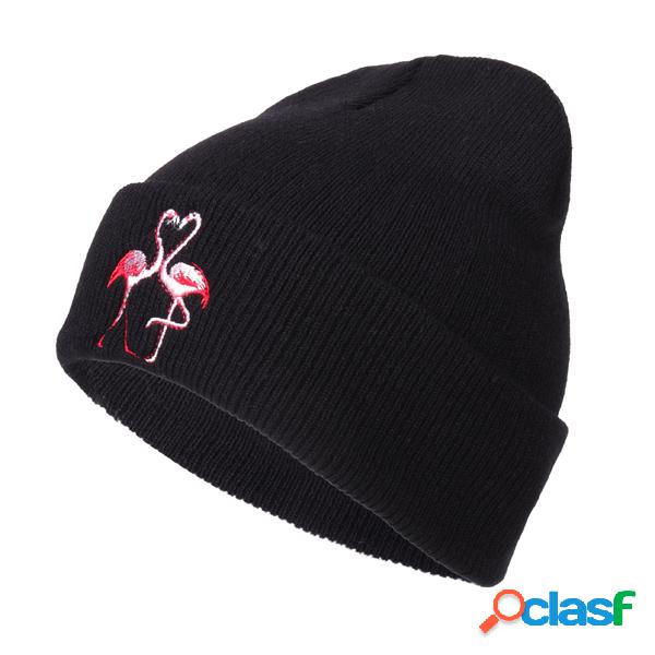 Mulheres Homens Inverno Quente Bordado Flamingo Gorros