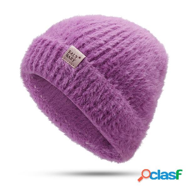 Mulheres Inverno Quente Cashmere Cap Cor Sólida Ao Ar Livre