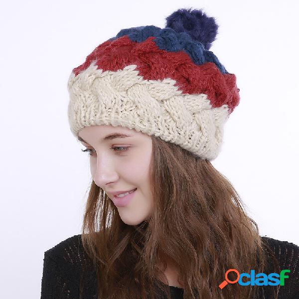 Mulheres Inverno Quente Gorros De Costura Chapéu Com Pompom